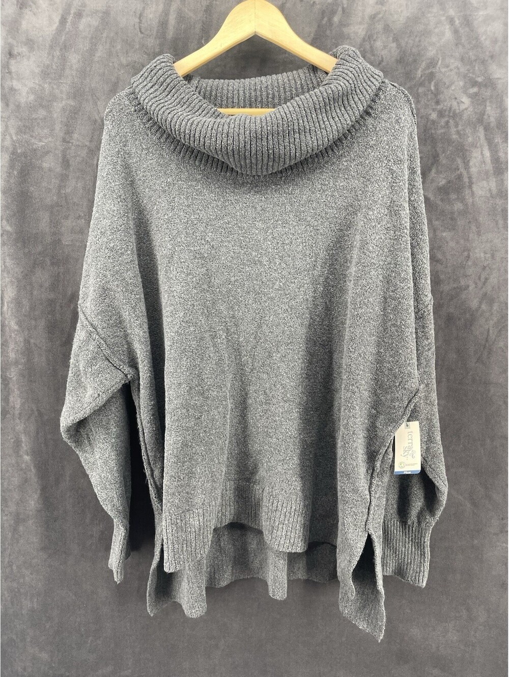 Terra & Sky Women’s 3X Gray Cowl Neck Sweater NWT Plus Size 24W-26W